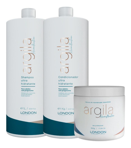 Kit London Argila Reconstruction Shampoo, Cond E Mascara Pro