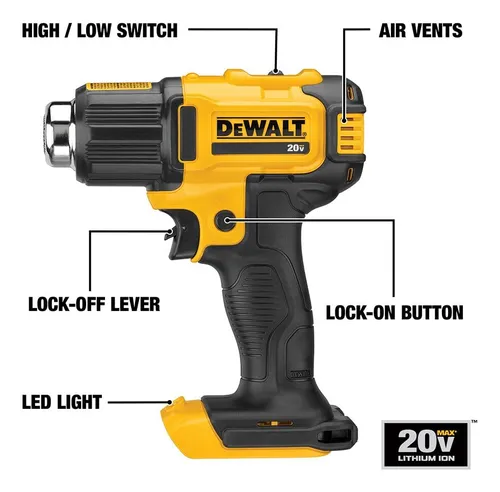 Pistola De Calor Dewalt, 20 V Como Máximo, Inalámbrica, Dce5