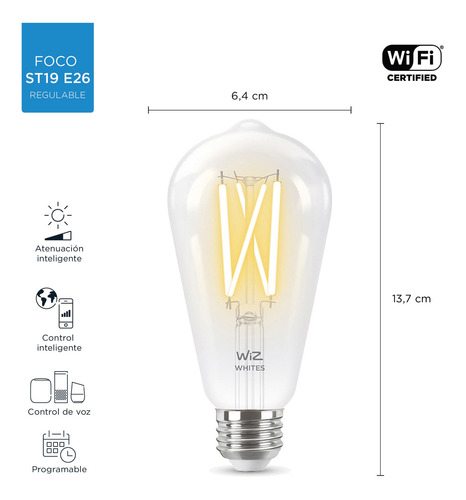 Imagen 3 de 8 de Foco Inteligente Led Filamento Edison Wiz Smart Cálido/frío