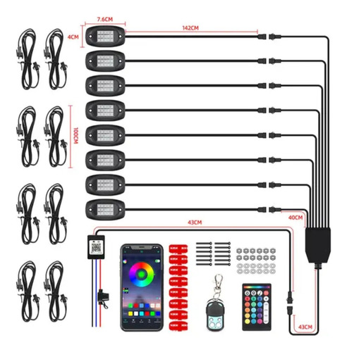 Luz Led Rgb 8 Luces Rocker Ligth / Luz De Chasis