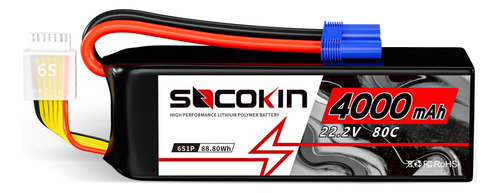 Socokin 22.2v 6s Lipo Batería Mah 80c Con Ec5 Conector Sof.