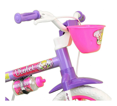 Imagem 3 de 5 de Bicicleta infantil Nathor Violet aro 12 freio tambor cor violeta/branco/rosa com rodas de treinamento