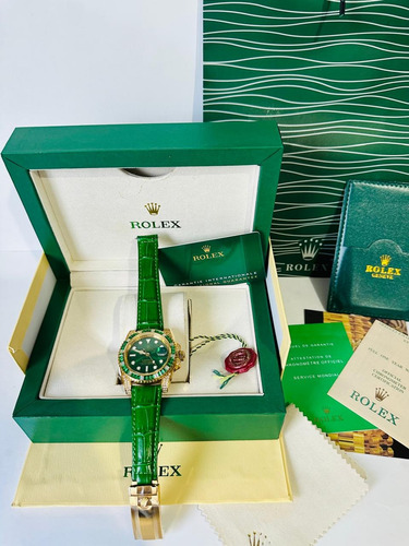 Reloj Rolex Verde Fullset Piedras En Bisel Verde (Usado)