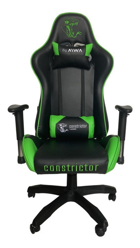 Silla de escritorio Constrictor Monensis SIC-2001 gamer ergonómica  negra y verde con tapizado de cuero sintético