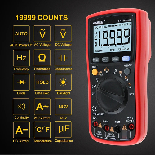 Tester Multimetro Aneng An870 Auto Inteligente Capacimetro