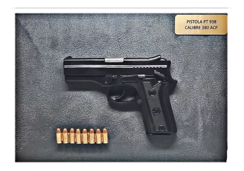 Quadro Alto Relevo - Pistola Pt 938 - Calibre 380 Acp