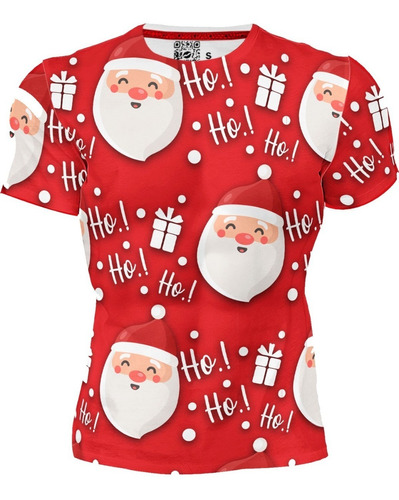 Playera Sublimada Full Print Roja Risa Santa Claus Navidad