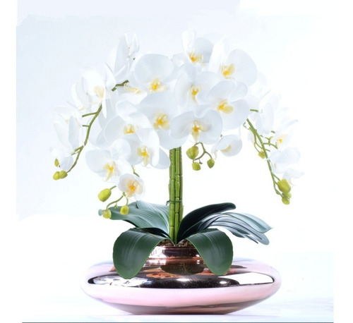 Arranjo Com 6 Orquídeas Brancas Em Terrário Rose Gold
