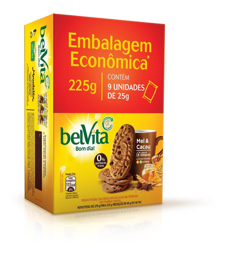 Belvita kit 9 biscoito sabor cacau e mel 25gr