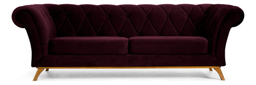 Sofá 4 Lugares Para Sala Império 300cm Veludo Roxo B-292 Desenho do tecido Liso