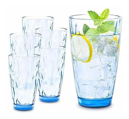 Creativeland Vaso De Vidrio Highball Azul Claro Juego De 6, 