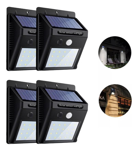 Kit 4 Arandela Solar Externa Led Parede Economia Sem Fio Nfe