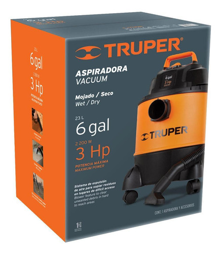 Imagen 6 de 6 de Aspiradora De tacho Truper ASP-06 23L naranja y negra 120V 60Hz