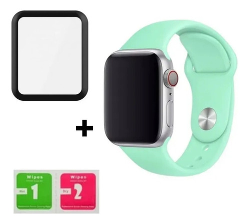 Pulseira Para Apple Watch Serie 8 + Película 3d 41mm 45mm Cor Verde-Menta Largura 45 mm