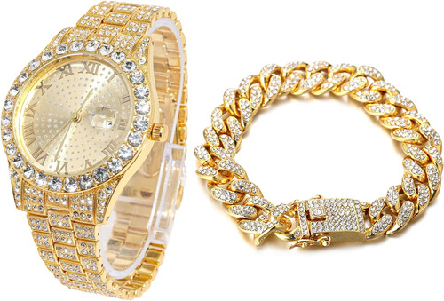 Reloj Halukakah Diamonds Gold Iced Out, Para Hombre, Oro Aut