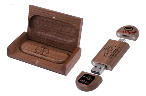 Memoria Usb C 128gb Caja De Madera Grabado Personalizado