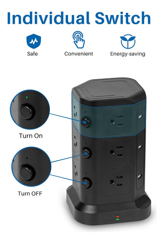 Torre Multicontacto Con 12 Tomas Y 6 Usb Enchufe Multiple Ne