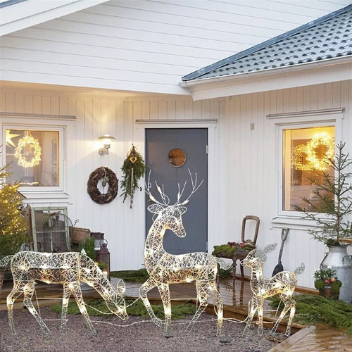 Familia De Renos Navideños Iluminados 3 Piezas H