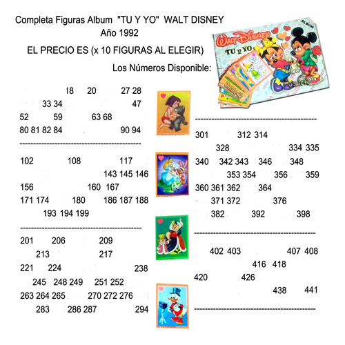 Dante42 Completa Figuras Album Tu Y Yo Walt Disney 1992