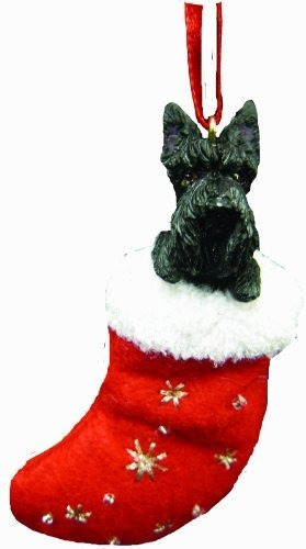 Adorno De Calcetin De Navidad Terrier Escoces Con  Pequeñ