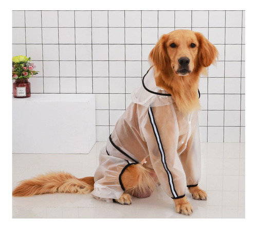 A Chubasquero Transparente For Perros Grandes Con Capucha Y