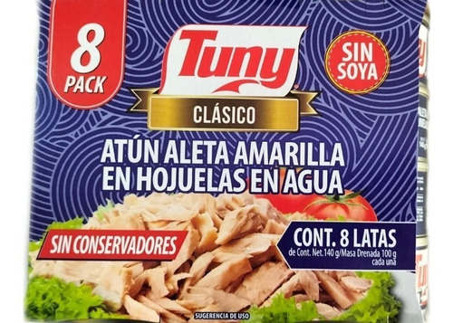 Atún En Agua Tuny Con 8 Piezas De 140 Grs