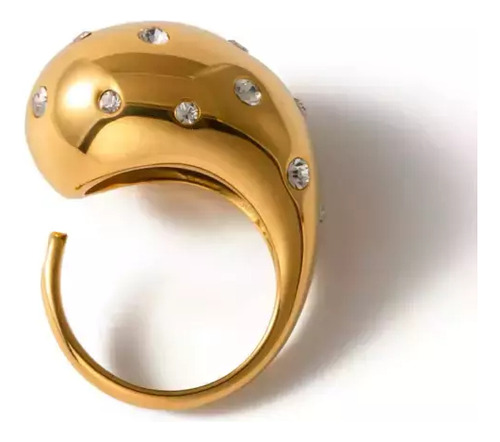 Anillo Ajustabe Gota Con Detalles Y Brillos Dorado Con Brillo Blanco Tamaño Único Ar