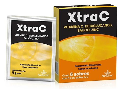 Xtra C ( Vitamina C, Betaglucanos, Zinc ) C/6 Sobres Naturex Sabor Mandarina/naranja
