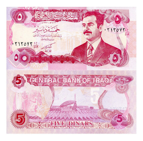 Billete De Irak 5 Dinares Nuevo Sin Circular, Saddam Hussein