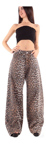 Jeans Wide Leg Animal Print, Rígido, Ancho 