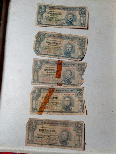 Antiguos Billetes De Uruguay Cinco Pesos Vintage Coleccion