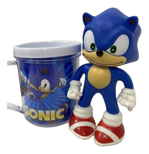 Boneco Sonic 16cm Sega Coleção + Caneca Personalizada 350m