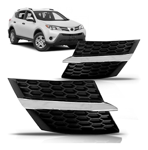 Par Tela Lateral Grade Radiador Rav4 2013 A 2016 Crom/preto