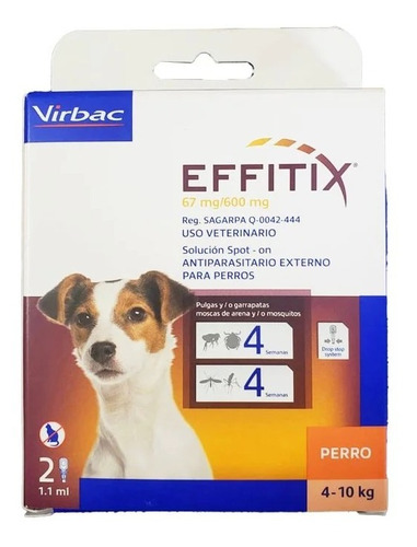 Pipeta Antipulgas Effitix Externo Virbac 4 A 10 Kg X 2 Unid