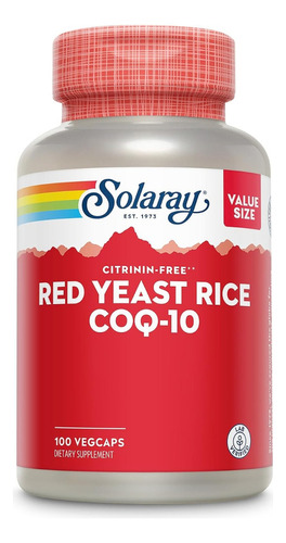 Arroz De Levadura Roja Coq10 Solaray 100 Cápsulas Veganas