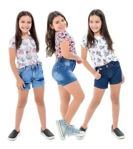 Kit 4 Short Jeans Infantil Meninas Feminino Tamanhos 6 A 14