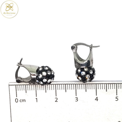 Imagen 5 de 6 de Aros Acero Lady Di Bola De Fuego Negra Y Blanca 10mm