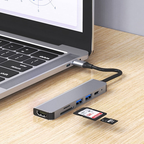 Adaptador Hub 6x1 Usb 3.0 Com Pd Tipo C Hdmi 4k Hd Macbook