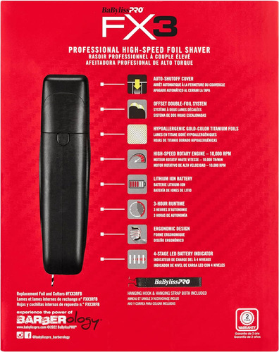 Afeitadora Fx3 Babyliss Pro Recargable Color Negro