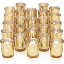 Comprar Darjen - Portavelas Votivas De Té Para Centros De Mesa De Boda Y Decoración De Fiestas, Mesa, Vidrio De Mercurio, 24 Piezas, Dorado