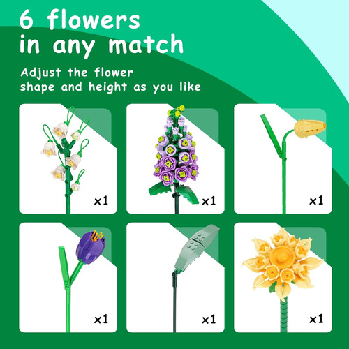 Kit De Constructución De Ramo De Flores, 634 Piezas De Bloqu