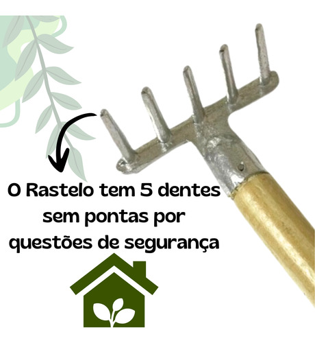 Mini Rastelo De Jardinagem Alumínio 21 Cm C/ Cabo De Madeira