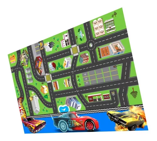 Tapete Ilustrativo em lona Pista P/ Brincar De Carrinho Hot Wheels