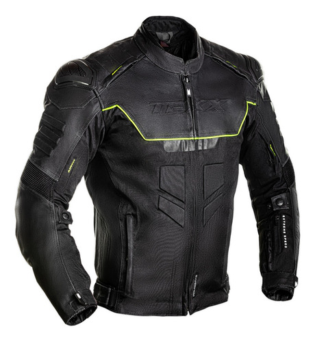 Jaqueta Masculina Proteção Couro Texx Falcon V2 Preto Verde