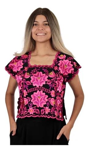 Personas mayores Hacer escarabajo Blusa Negra Con Flores Bordado | MercadoLibre 📦