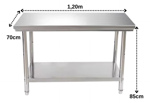 Mesa Inox Industrial Bancada Aço Inox Reforçada 1200x700x850
