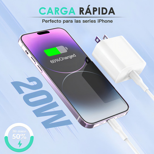 Cargador 20w Carga Rápida Compatible con iPhone XS/xr/11/12/13/14