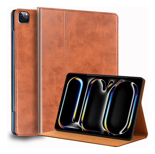 Funda Protectora Piel Auténtica Ipad Pro M4 5ª Gen A2836/a28 Marrón