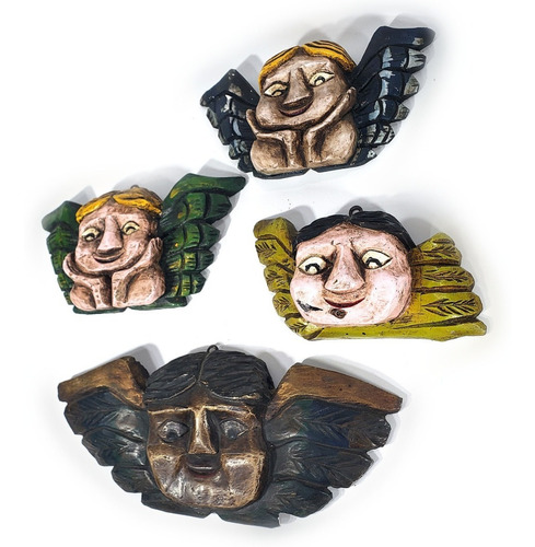 Artesanía Mexicana Querubines Tallados Madera Pared Antiguos (Usado)