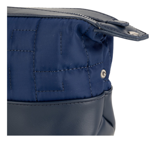 Cosmetiquera Cloe Con Cierre Textura Mixta Gran Capacidad Azul Marino Acolchada